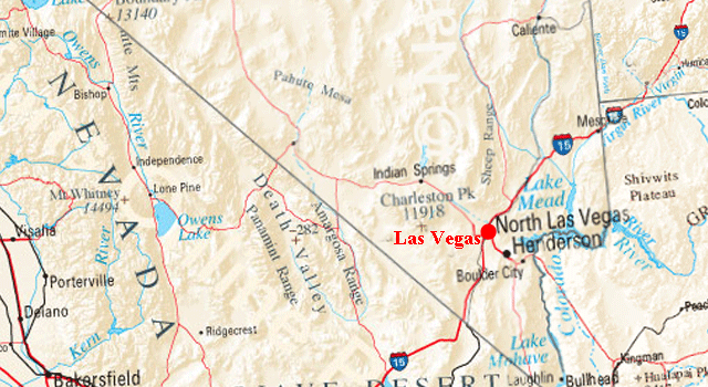 Carte du trajet de Las Vegas &agrave; Furnace Creek (Vall&eacute;e de la Mort)
