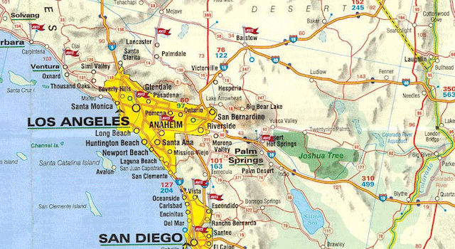 Carte du trajet de Los Angeles &agrave; Laughlin
