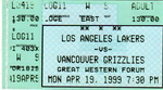 Los Angeles Lakers vs Vancouver Grizzlies : Ticket de match