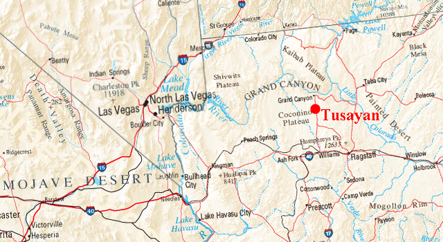 Carte du trajet de Grand Canyon &agrave; Monument Valley