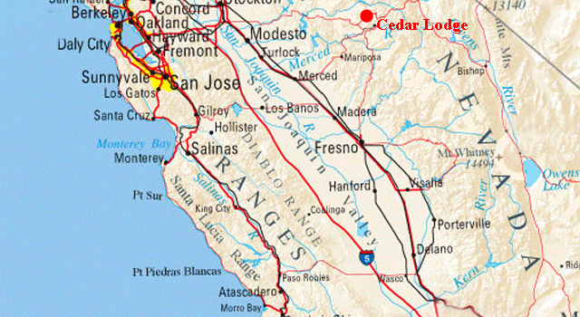 Carte du trajet de Yosemite Park &agrave; San Francisco